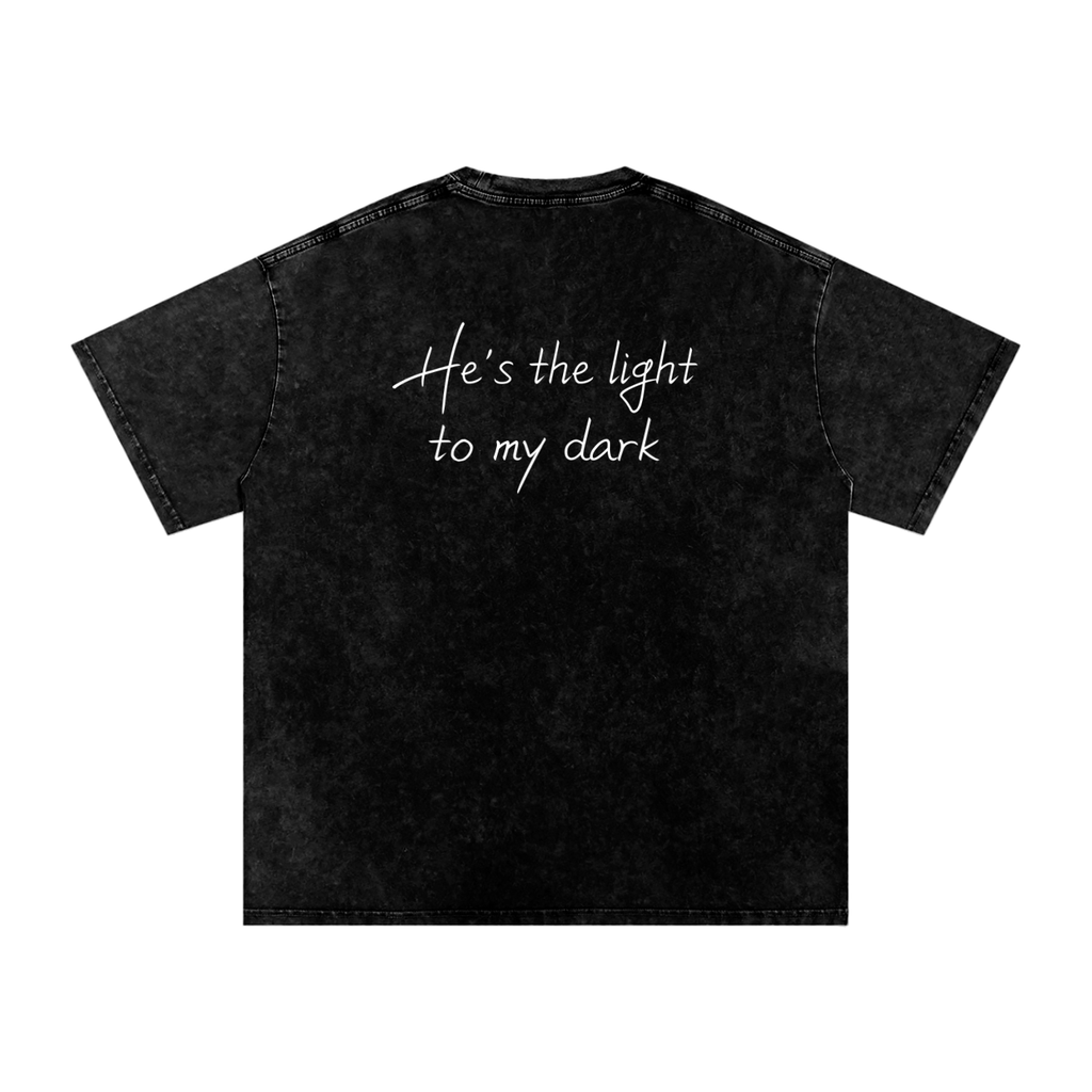 Snow Washed Oversized Cotton 'HES THE LIGHT'T-Shirt