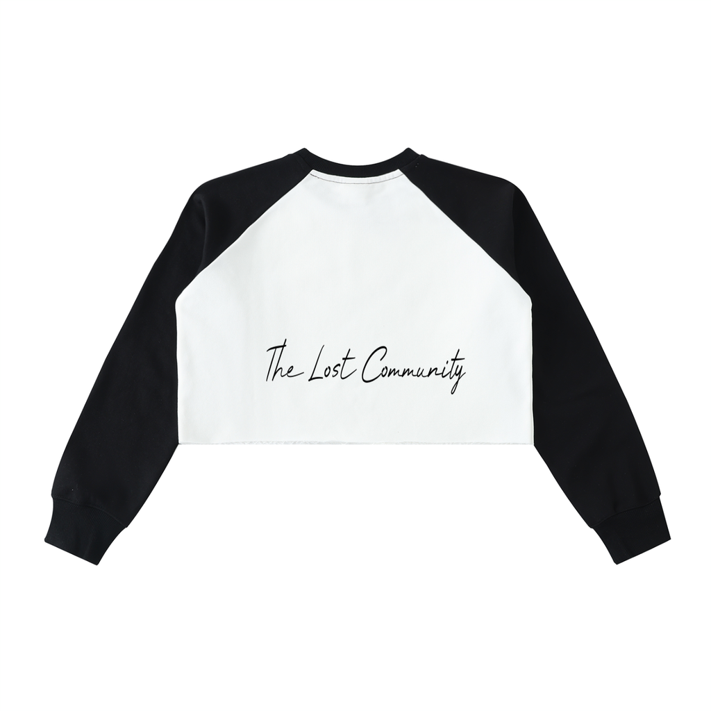 Raw-Hem Color-Block Raglan Crop Sweatshirt