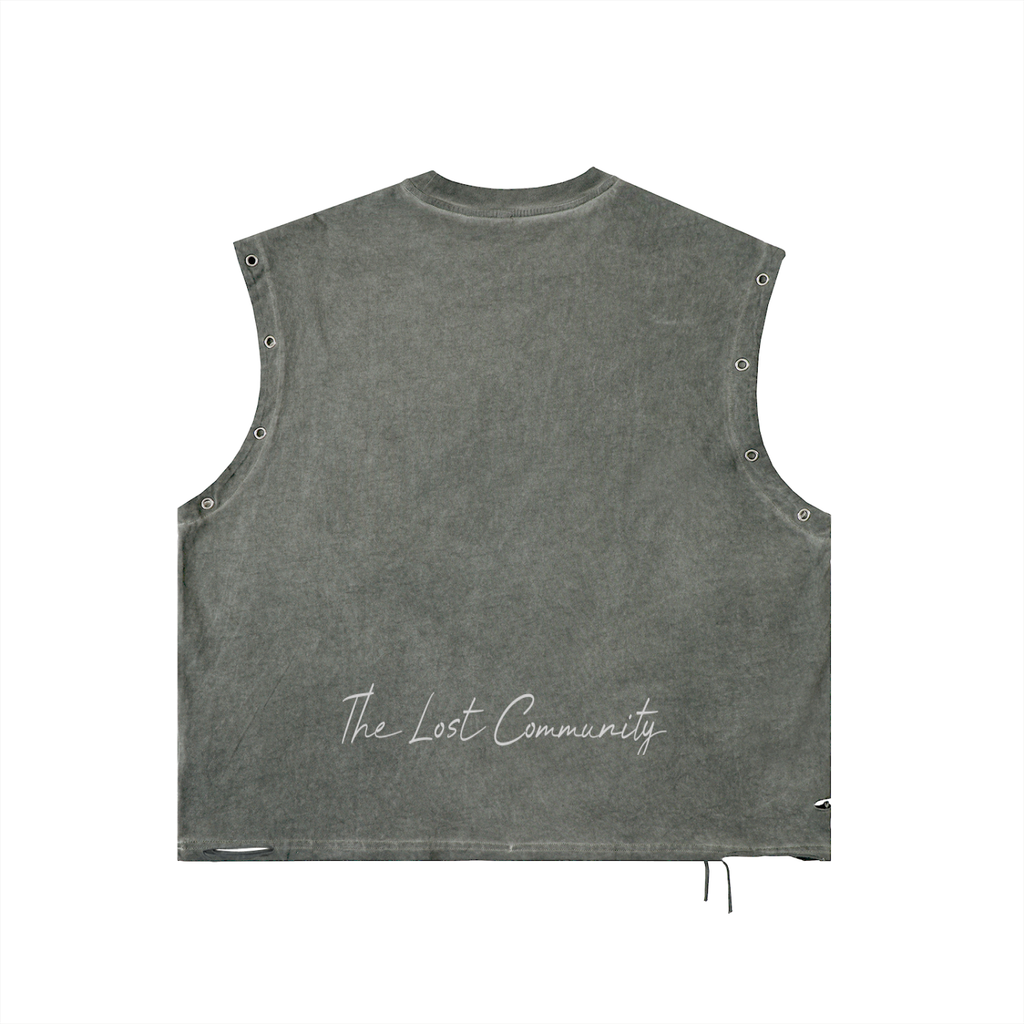 Distressed Grommet Eyelet Tank Top – Black Text