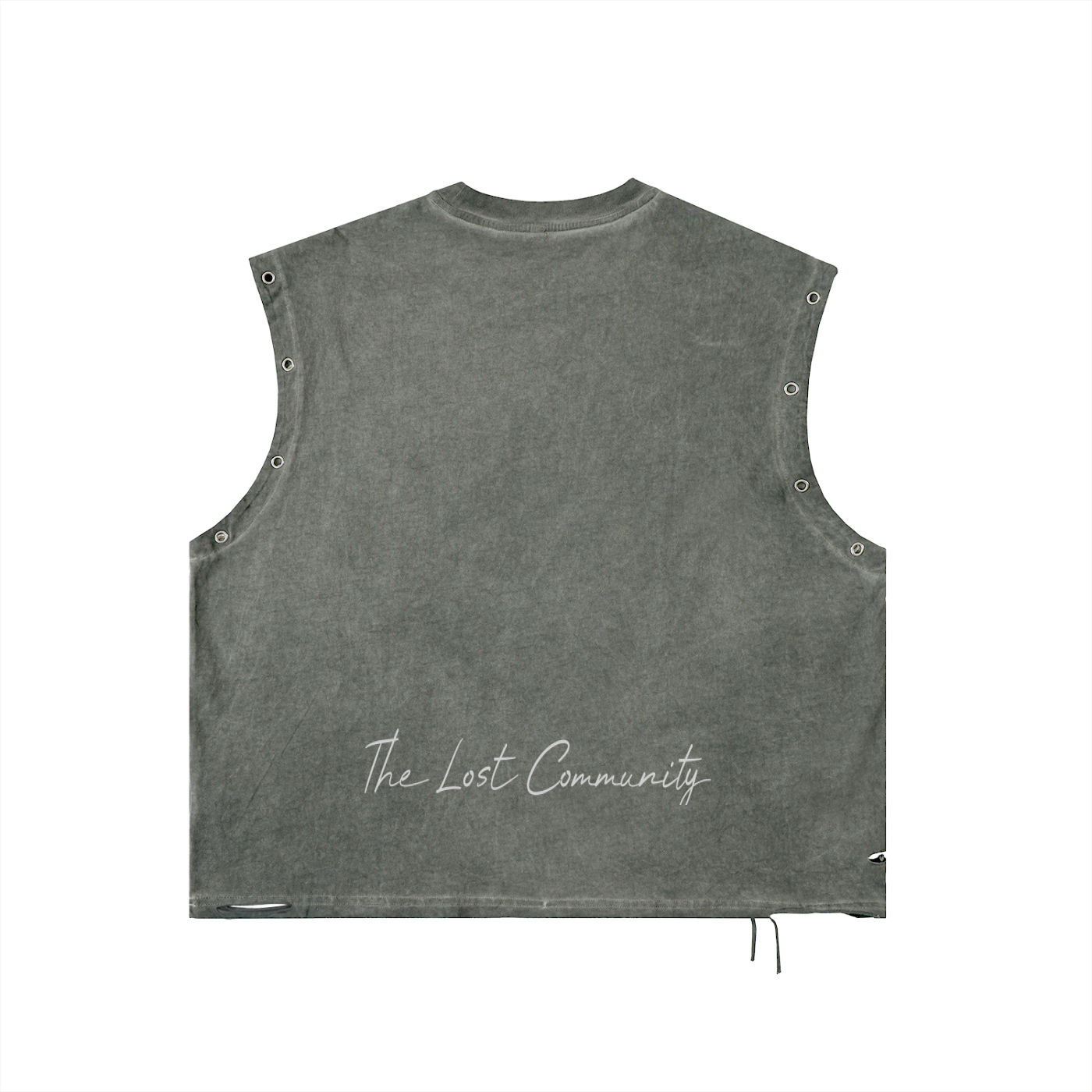 Distressed Grommet Eyelet Tank Top – Black Text