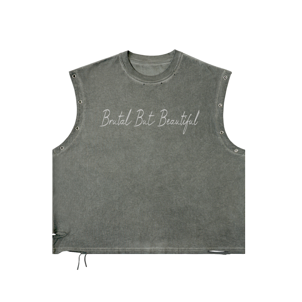 Distressed Grommet Eyelet Tank Top – Black Text