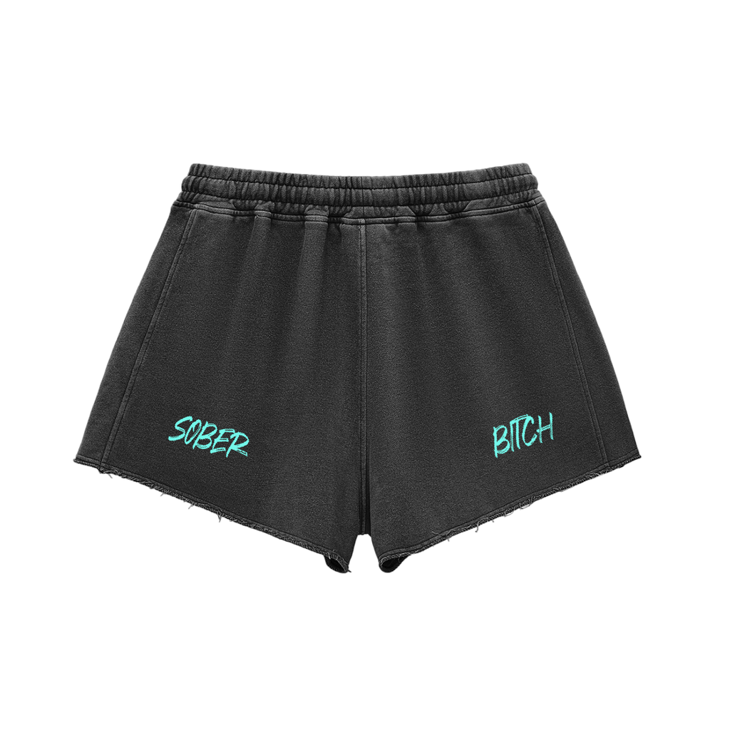 Snow Washed Raw Edge Drawstring Shorts