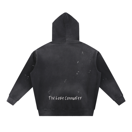 Vintage Washed Frayed Fleece Hoodie