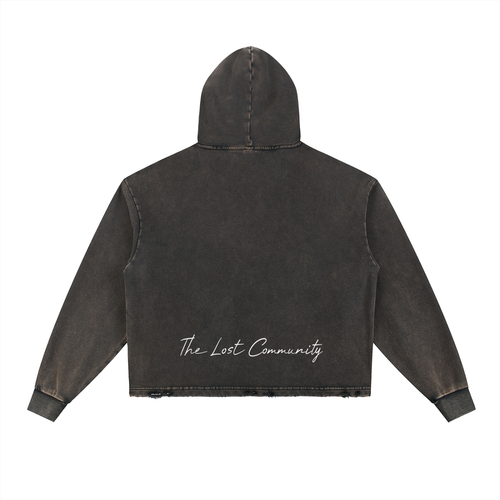 Vintage Washed Frayed-Hem Hoodie
