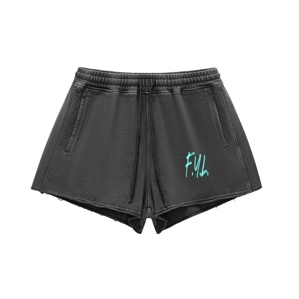 Snow Washed Raw Edge Drawstring Shorts