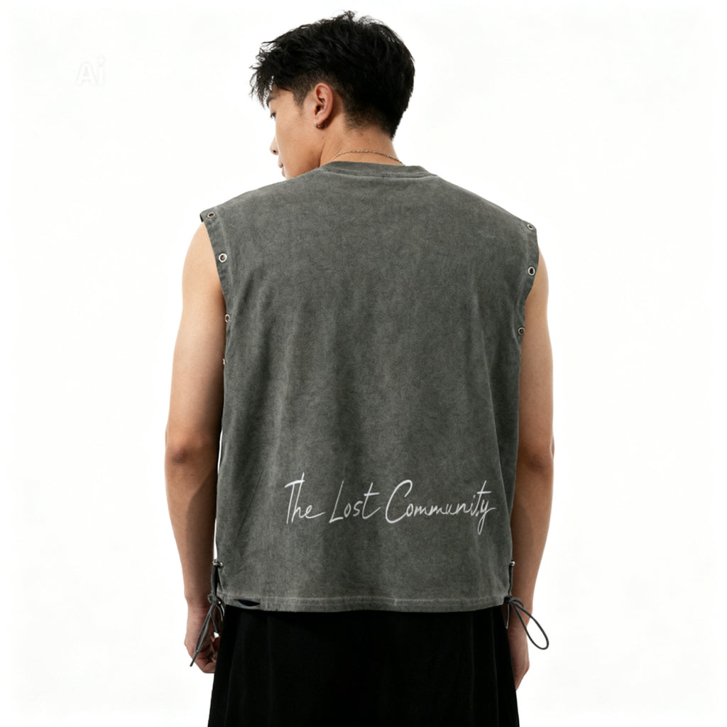 Distressed Grommet Eyelet Tank Top