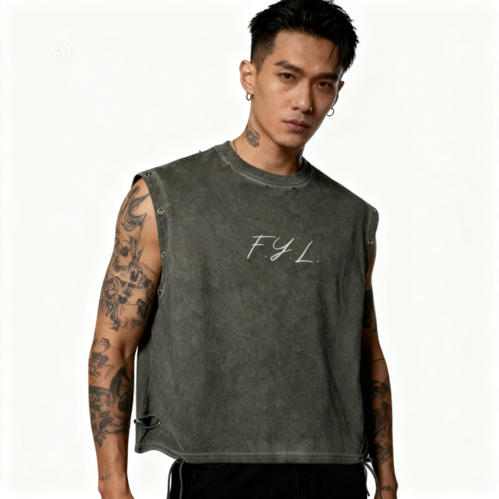 Distressed Grommet Eyelet Tank Top
