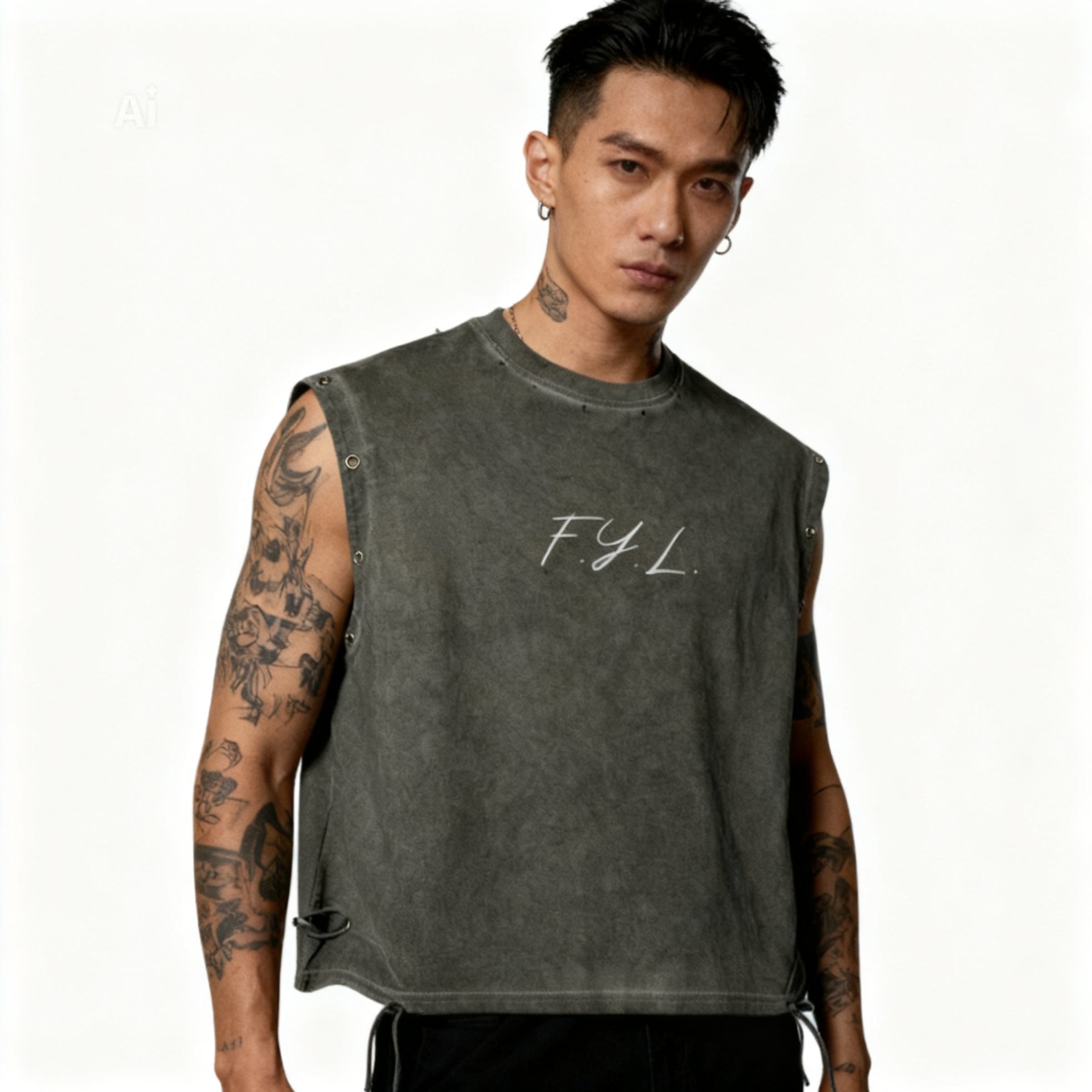Distressed Grommet Eyelet Tank Top