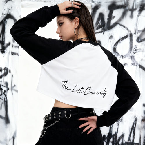 Raw-Hem Color-Block Raglan Crop Sweatshirt